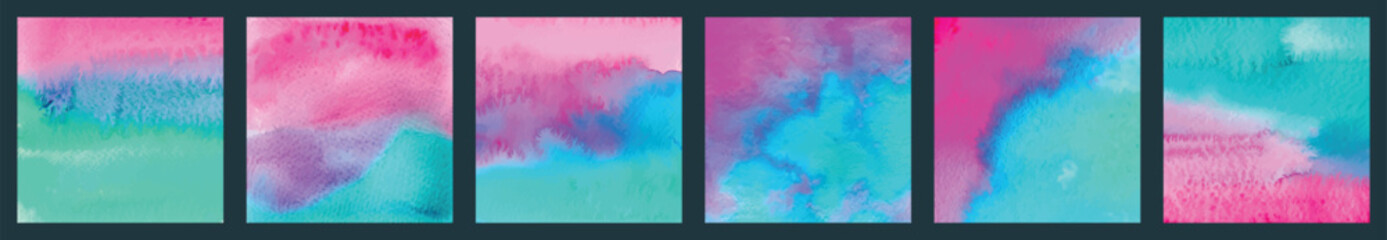 Wall Mural - bundle set of vector colorful purple green watercolor backgrounds for business card or flyer templat