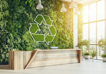 Poster - Eco-friendly office reception is using natural elements and promoting sustainability