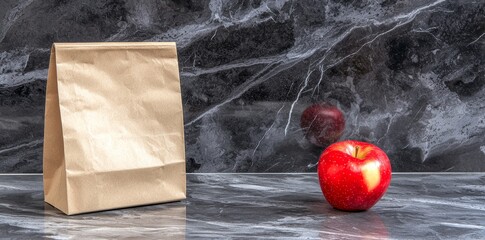 Keeping kids healthy with a brown paper lunch bag and a red apple