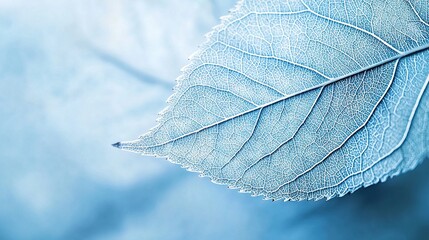 Poster -   A close-up of a blue leaf with water droplets on its surface is in sharp focus, while the background is blurry