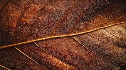 Poster -   A detailed image of a leaf's brown and yellow veins on its underside