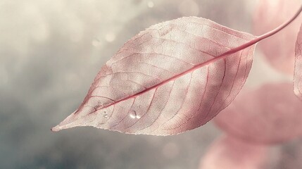 Sticker -   A photo of a leaf with water droplets on its background, showing the water on top of the leaf