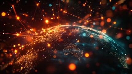 Poster - Digital global network connectivity with glowing nodes and earth representation