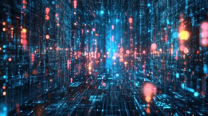 Poster - digital neon matrix digital cyberspace data cyberpunk hologram abstract background wallpaper ai gene