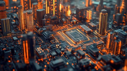 Poster - Futuristic Smart Cyber City: Innovative Urban Landscape in Digital Circuitry, futuristic technology concept, graphic banner design