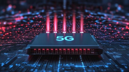 Poster - generic modern high speed 5g next generation router for home secure networks and online communication high bandwidth internet technology as wide banner with copy space area and datum data