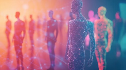 Poster - Human management & social networking concepts: Abstract human network connection in geometric line, network connection, business, technology, futuristic. Abstract backgrounds. Generative AI