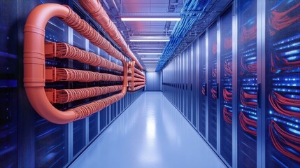 Poster - Internet LAN cable In a modern server room For storing and transmitting information through a secure internet technology network.