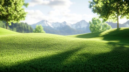 Serene landscape with green hills and mountains.