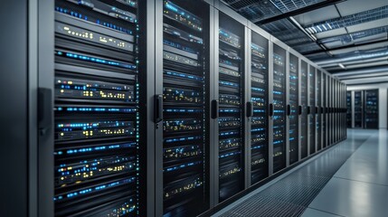 Poster - Server racks in computer network security server room data center.
