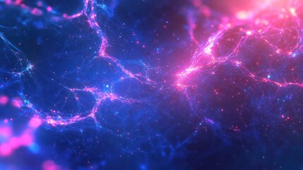 Poster - Vibrant abstract image of a digital network with glowing connections on a blue-purple background.