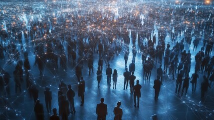 Poster - View of a crowd with a network of connections. Big data, smart city, wifi concept.