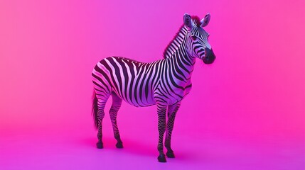 Poster -   A zebra in a pink and black-and-white striped background