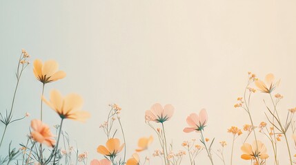 Wall Mural -  A vibrant scene of yellow and pink blossoms against a backdrop of blue skies, with a touch of white above