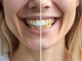 Teeth whitening smile of woman with white teeth