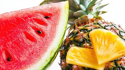 Wall Mural -   A pineapple, watermelon, and pineapple cut in half stacked on top of each other