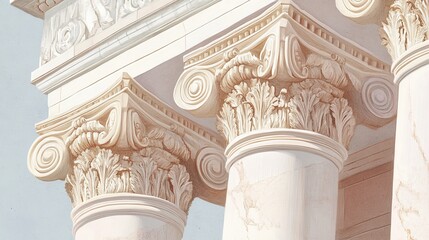 Wall Mural - posters depict marble or gypsum capitals, showcasing greek and roman architecture. hand-drawn illust