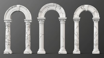 Wall Mural - realistic 3d set of ancient marble arches isolated on transparent background. vector illustration of