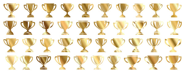 gold gradient winner award, trophy cups. trophy cup in flat style. champion golden cups for winner. 