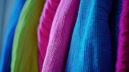 Sticker -   A white wall in the background of a close-up of colorful yarn on a rack