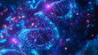 © StockSavant - In a backdrop of blue and purple neon lights, DNA technology and genetic biotechnology are seen