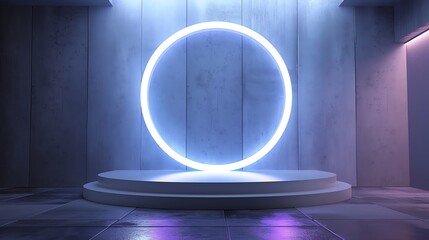 Wall Mural - Podium background 3D neon light tech stage future platform
