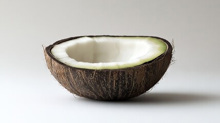 Wall Mural -   A slivered coconut sits atop a table beside a cucumber slice