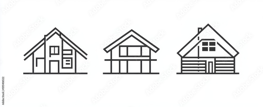 Stylish set of thin and bold raster construction building icons ...