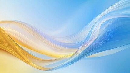 Poster - Blue and yellow waves flow gracefully on a gradient background, adding movement and energy. Modern design with smooth curves and vibrant colors, perfect for creative projects