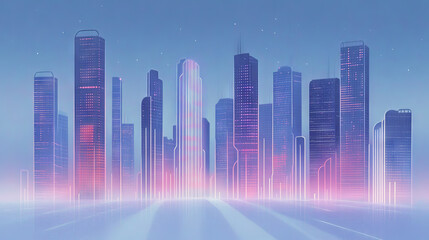 Canvas Print - A futuristic cityscape with glowing neon skyscrapers.