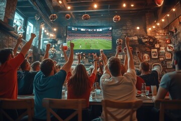 a group of people are watching a football game at a bar