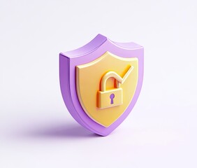 Poster - 3D render of shield with check mark and padlock. Protection and privacy symbol. Security guarantee for internet data.