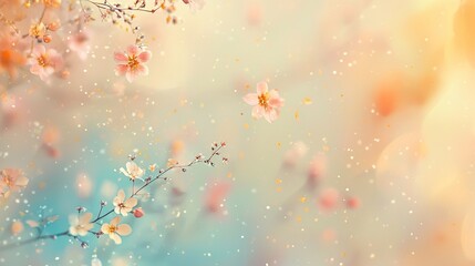 Poster -    a pink-flowered tree branch against a blue sky backdrop