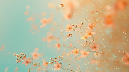 Poster -    multiple flowers on a tree branch against a blue sky