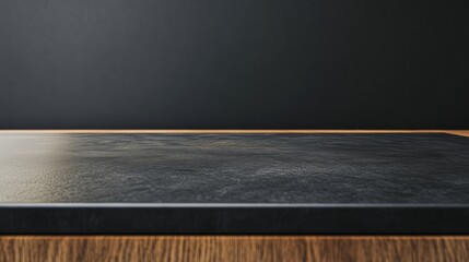 Poster - An empty black table stage podium is surrounded by a bright spotlight, a blank black table with text and design placed on it along with an empty black table platform.
