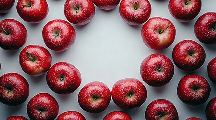 Wall Mural -   Red apples form a circle on white surface with central white spot