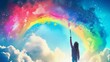 © Zhanna - A girl reaches up, painting a stunning rainbow against a night sky filled with stars. The ethereal scene combines the magic of the cosmos with vibrant colors, evoking wonder and limitless