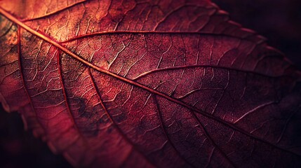 Poster -   Close-up of a leaf with red and yellow leaves on both sides and a green one on the other