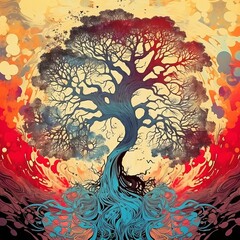 Wall Mural - abstract tree of life with colorful background