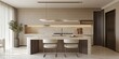 Modern kitchen interior design featuring a sleek island, minimalist cabinetry, and warm ambient lighting in a contemporary home