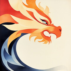 Wall Mural - Abstract illustration of a fiery red dragon's profile in a minimalist style, set against a stark white background.