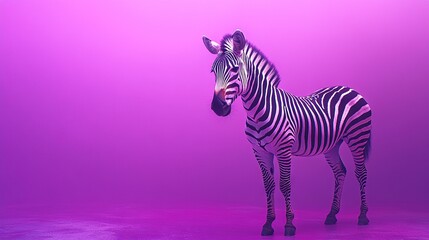 Sticker -   A zebra stands in the center of a pink and purple background, turning its head to the side