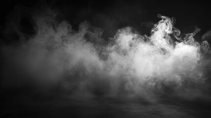 Thick white smoke cloud swirling in the air against a dark background