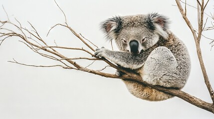 Poster -   Koala rests high in tree, head on limb, eyes wide open