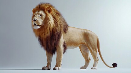 Poster -   A lion facing the side with its head turned on a white background