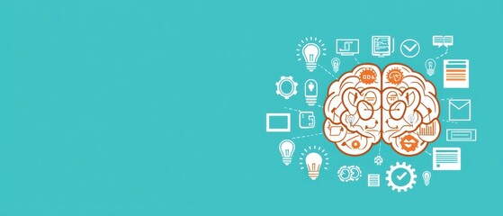 Creative brain illustration, symbolizing innovative ideas and technology on a teal background.