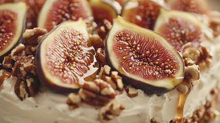 Wall Mural -   Close-up photo of a cake topped with figs and nuts on both sides