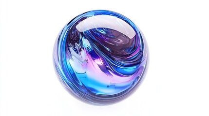 Sticker -   A detailed image of a blue and purple object on a white surface with a reflective glass surface showing the object's reflection