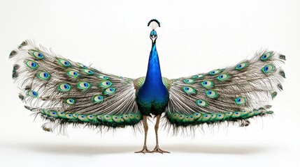 Poster -   A peacock with its feathers spread out on a white background