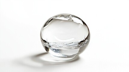 Wall Mural -   A high-resolution close-up image of a transparent glass object resting atop a plain white background, with a subtle shadow cast beneath it